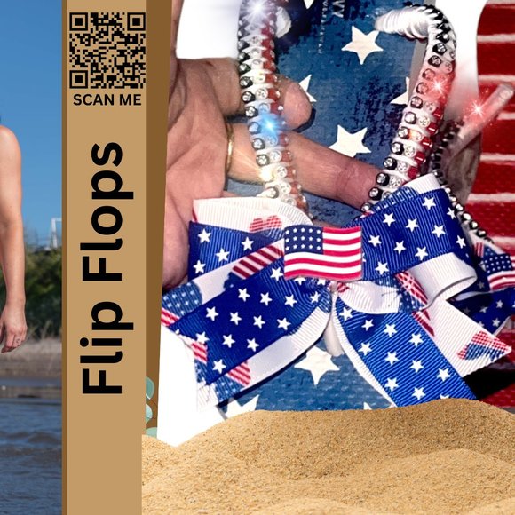 Old Navy Flip Flops, Crystal Trimmings, American Flag, 4th of July, USA Sandals - Picture 2 of 16